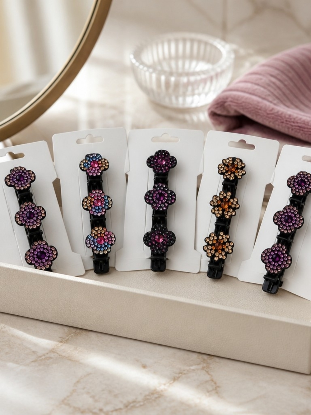 Source Unknown Flower Crystal Hair Clip - Purple, Multicolor, and Amber